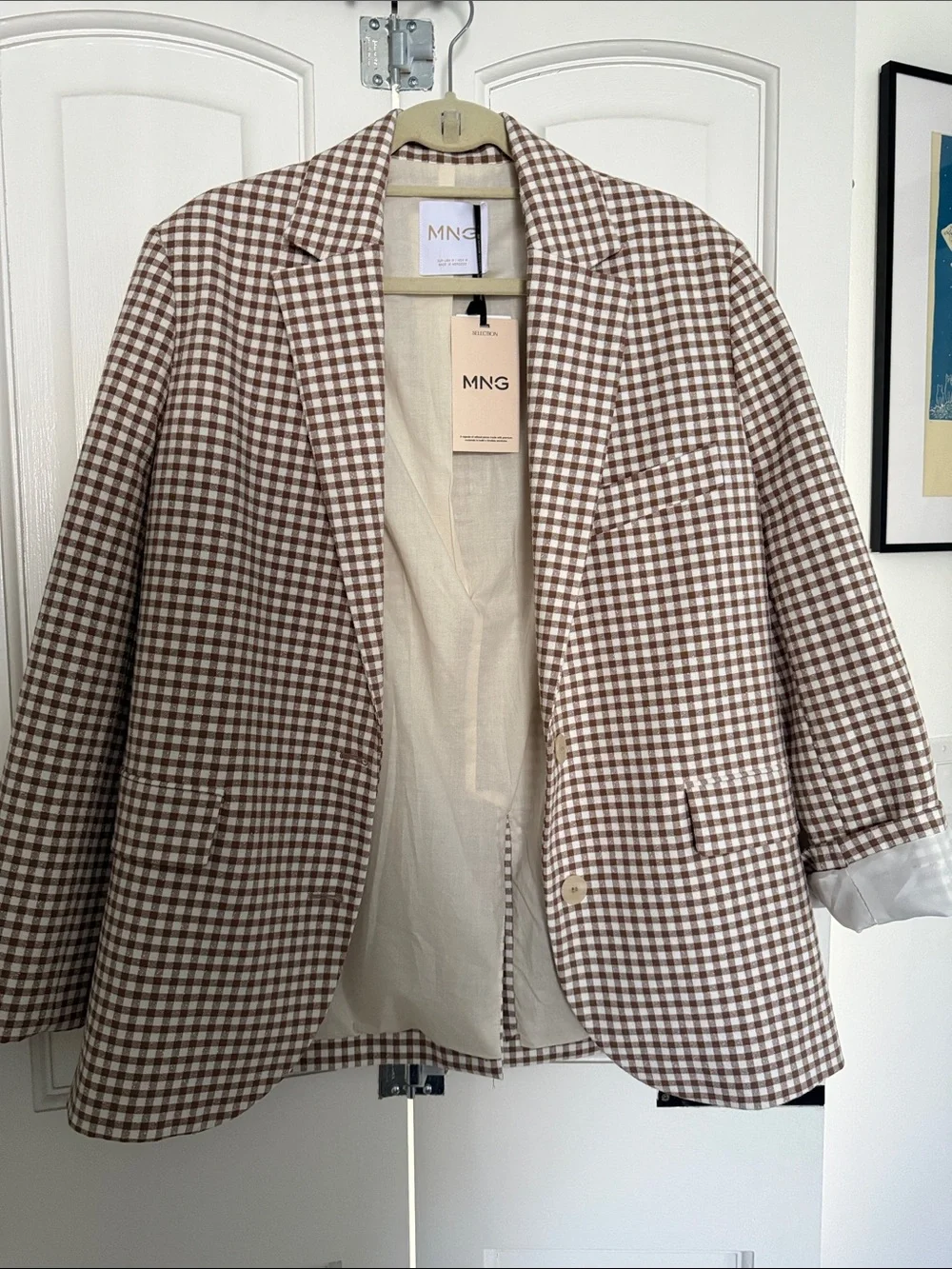 Mango Brown and White Gingham Blazer - Picture 1 of 7